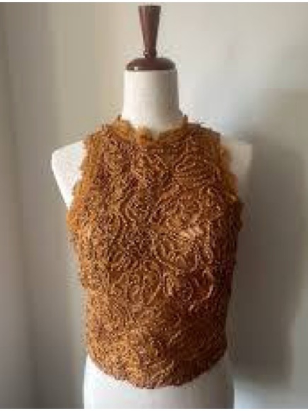 ZARA Trafaluc Mustard Textured Lace Halter Crop Top Small